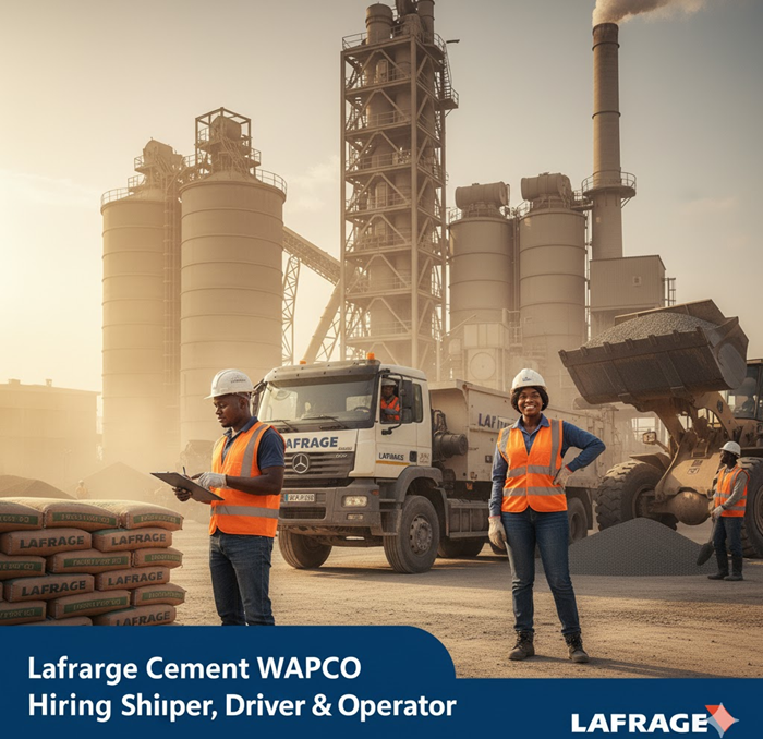 Lafarge Cement WAPCO Plc Jobs Vacancies in Nigeria: Shipper, Driver & Wheel Loader Operator