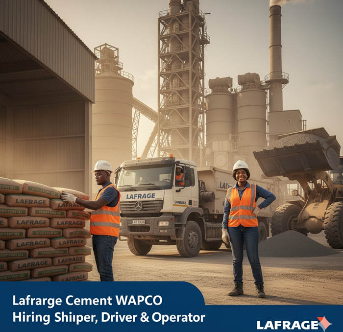 Lafarge Cement WAPCO Plc Jobs Vacancies in Nigeria: Shipper, Driver & Wheel Loader Operator