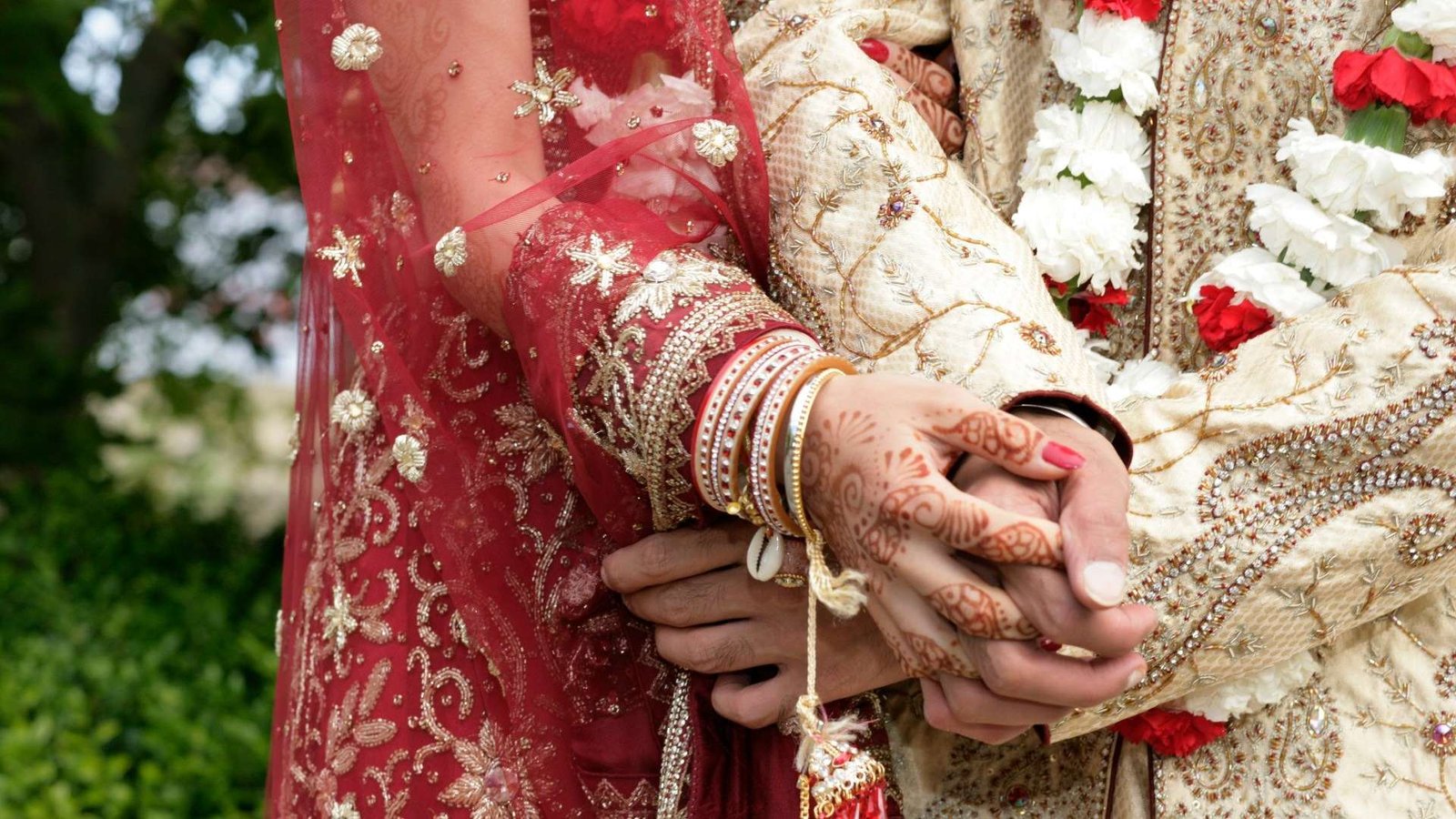 Couple wearing wedding dress for marriage