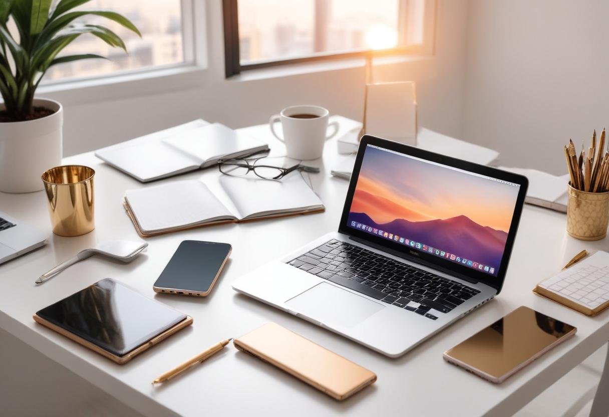 laptop and papers on table