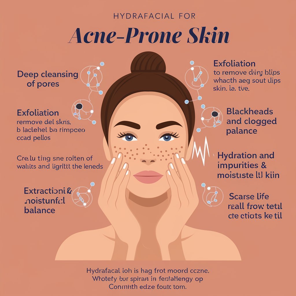 Modern minimalist design showcasing skincare and acne treatment through hydration, cleansing, and exfoliation represented by a glowing face and water droplet.