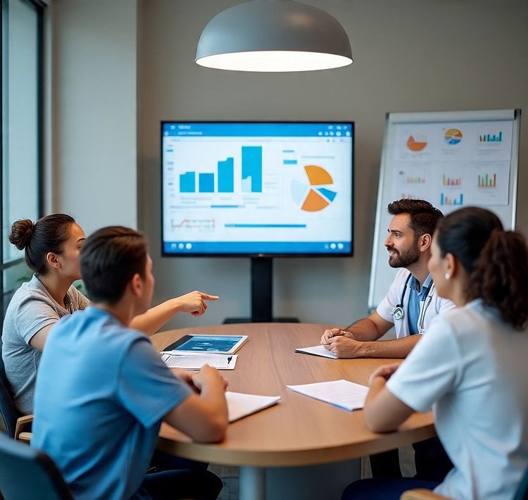 Healthcare staff engaging with digital care plans to improve patient care