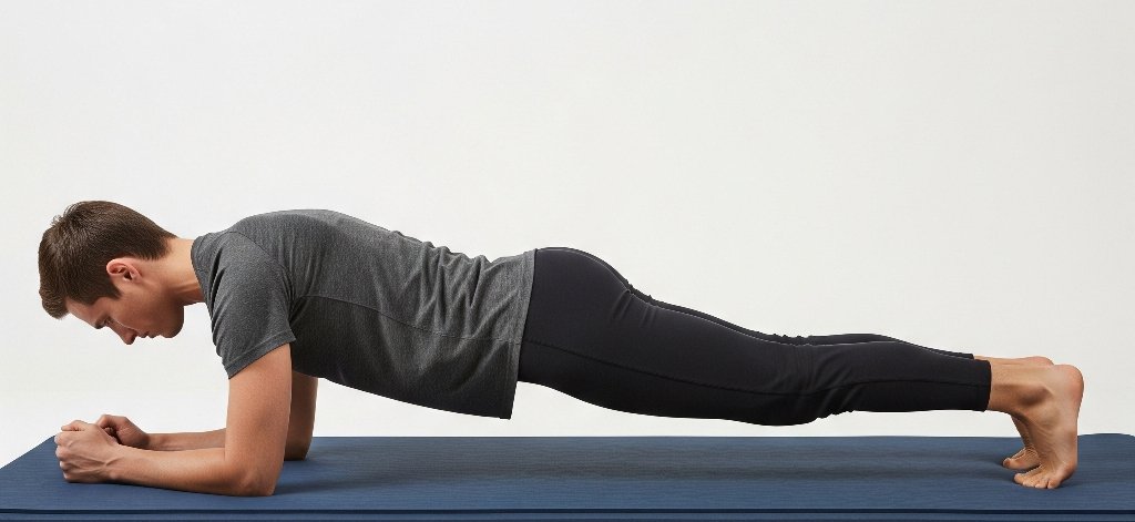 A person holding a perfect straight-line plank position. 