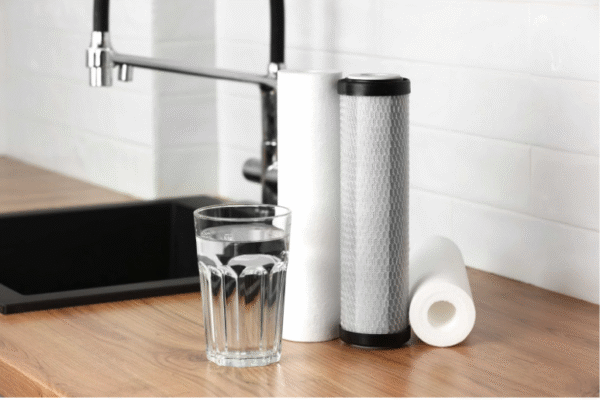 Modern water filter purifying drinking water