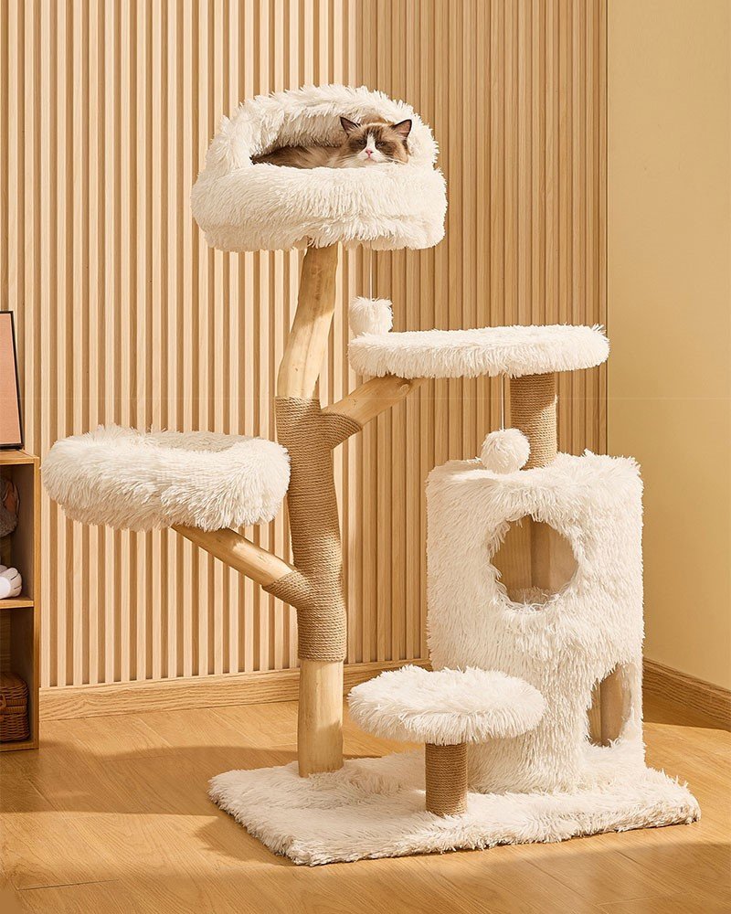 Wood Cat Tree Bed With Grass(3)