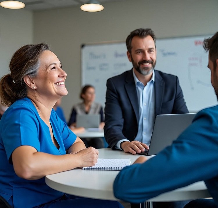 Healthcare staff engaged in digital transformation training to improve ROI