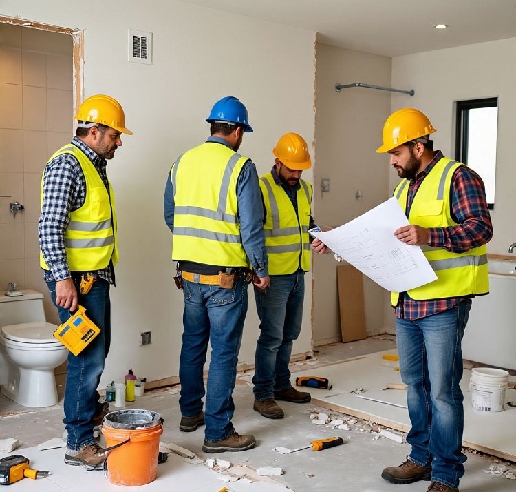 Smart Bathrooms Renovation contractors working on bathroom remodeling