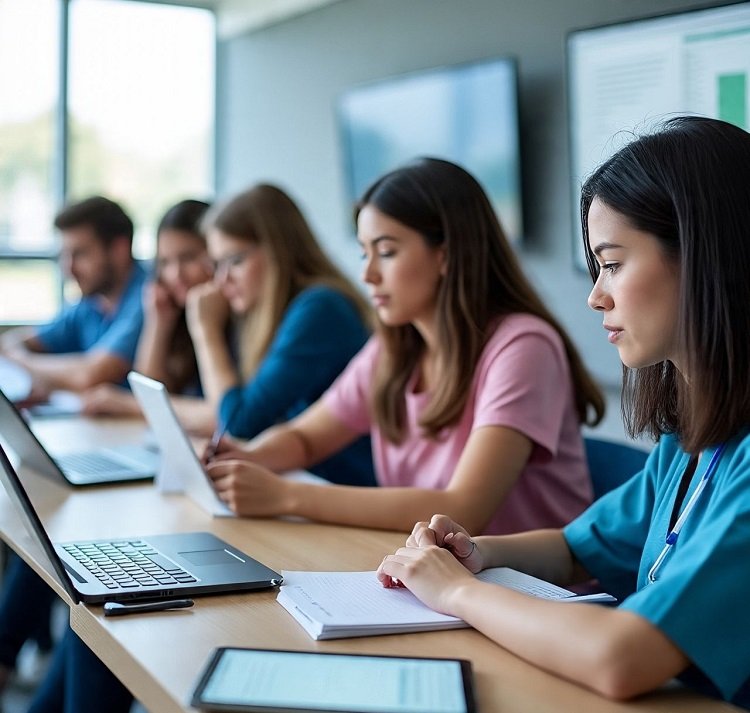 Nursing Education students engaged in e-learning on digital platforms