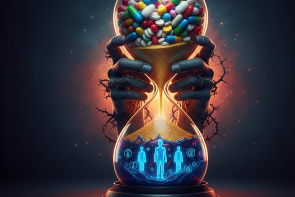 When Painkillers Become Dangerous: Understanding Dosage, Tolerance, and Withdrawal Hourglass with pills and hands, illustrating painkiller risks.