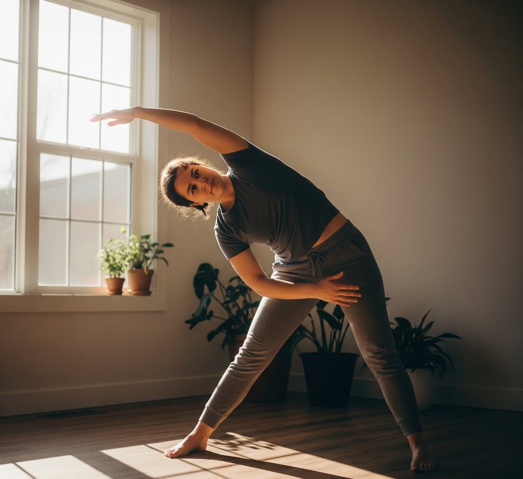 A person doing a gentle stretch or a low-impact exercise.