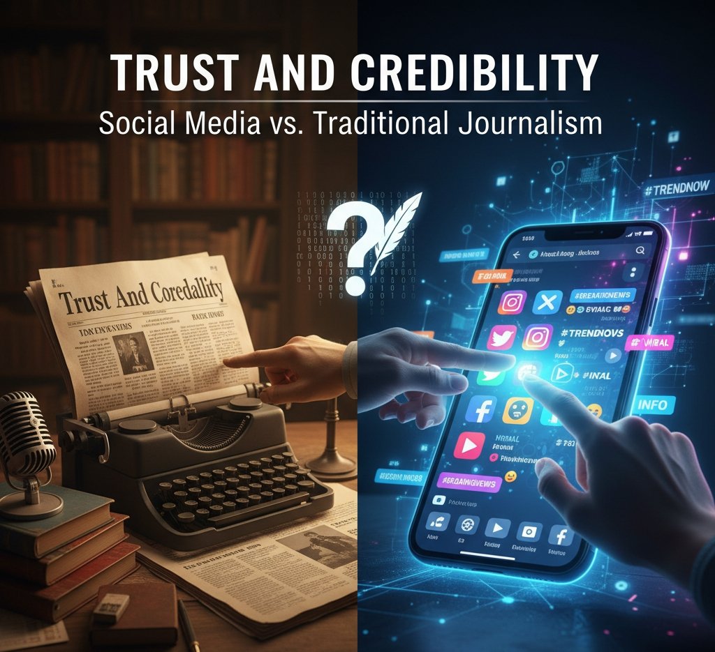 image illustrating the challenge of verifying news online, with a user's hand trying to sort through a jumble of overlapping headlines and fact-checking symbols on a smartphone screen.