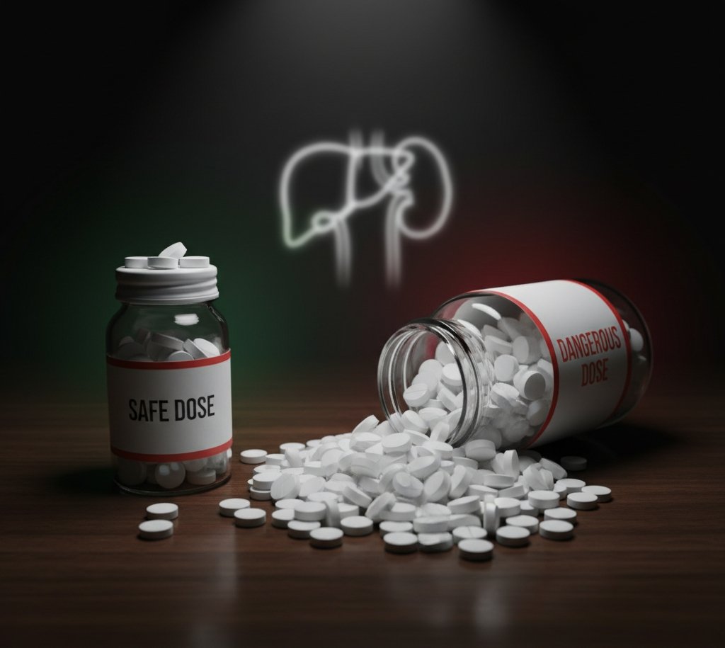 An image representing the article's theme of the fine line between safe and harmful amounts of medication
