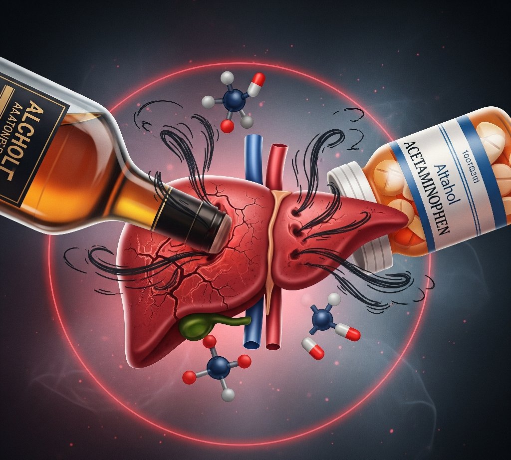 image of a liver being harmed by a combination of alcohol and medication