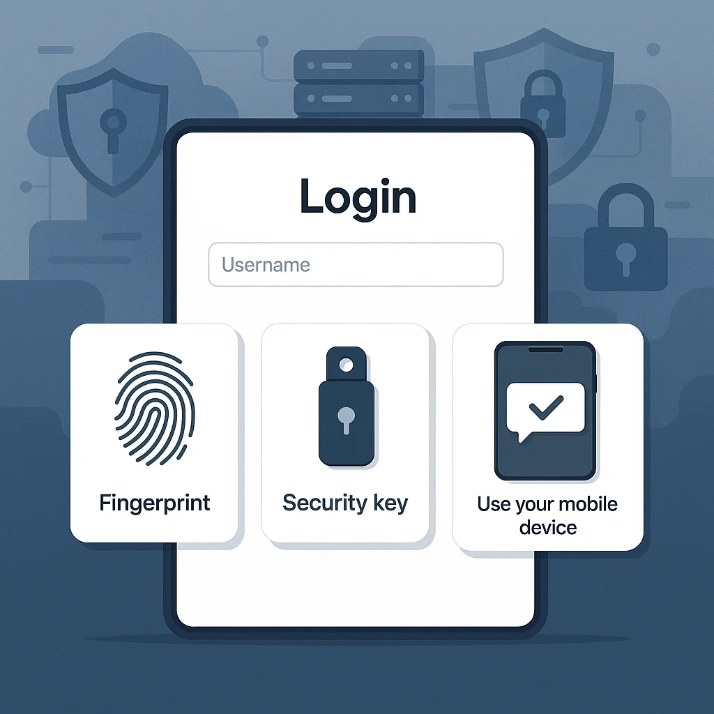 Featured image showing enterprise passwordless authentication with biometrics, FIDO2 keys, and mobile push for secure access.