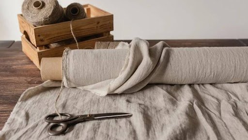 Thick linen fabric ready to be sewn showcasing thread count and fabric weight