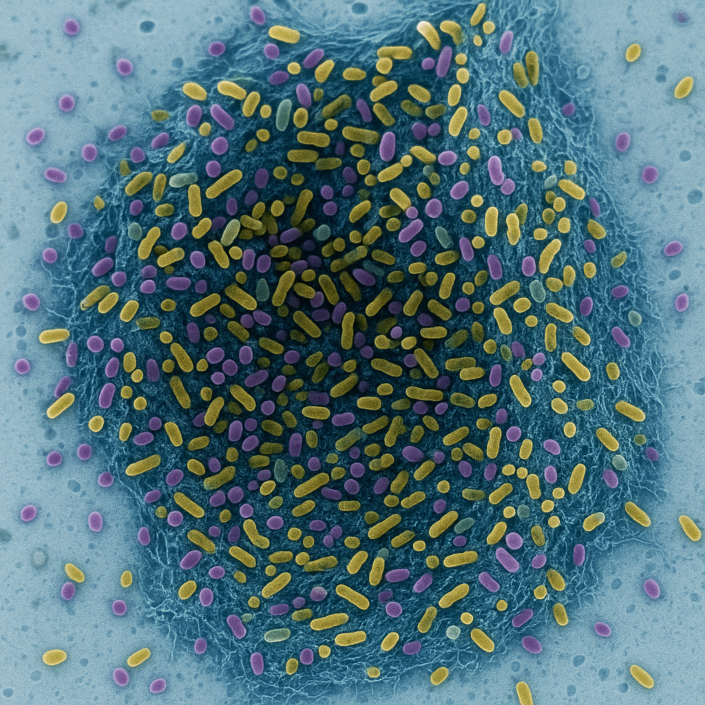 bacterial biofilm formation in periodontal disease under a dental microscope.