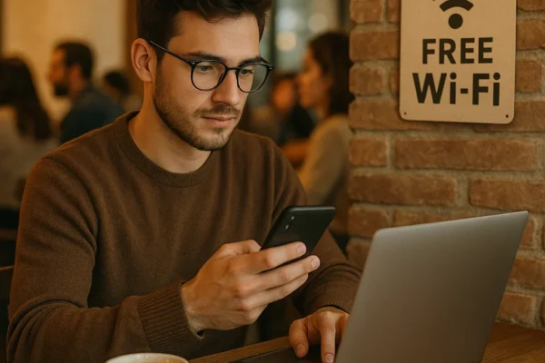 Man connecting to Public Wi-Fi