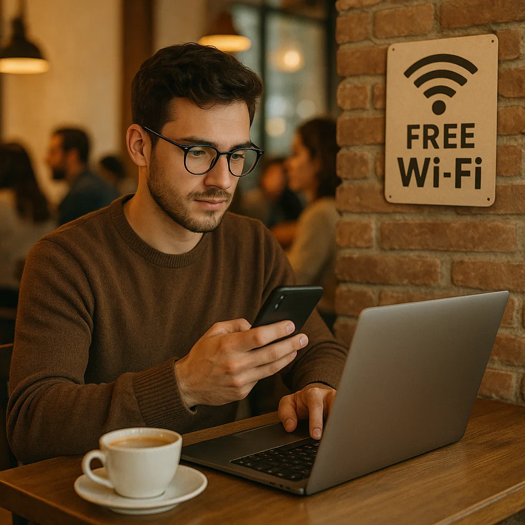 Man connecting to Public Wi-Fi