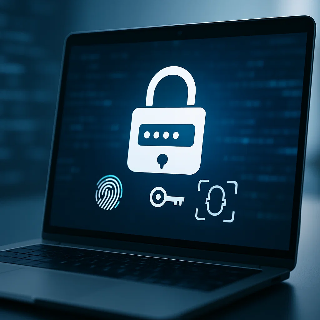 A close-up image of a computer screen displaying a glowing padlock icon over a background of digital code, symbolizing online security and the importance of creating strong, protected passwords.