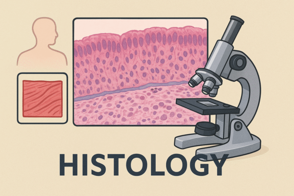 Microscopic view of human tissue sample showing cell structures for histology study and health analysis.