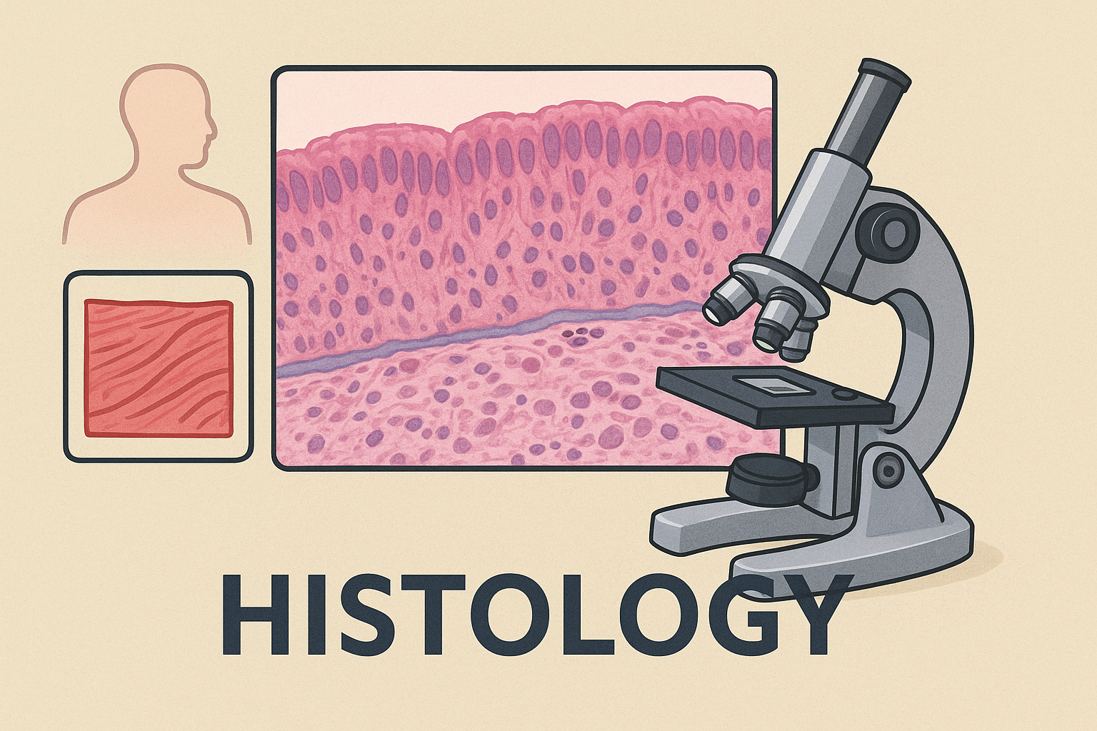 Microscopic view of human tissue sample showing cell structures for histology study and health analysis.