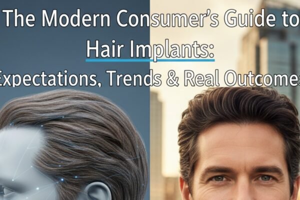 Hair implant consultation with hair growth illustration representing expectations, trends, and outcomes