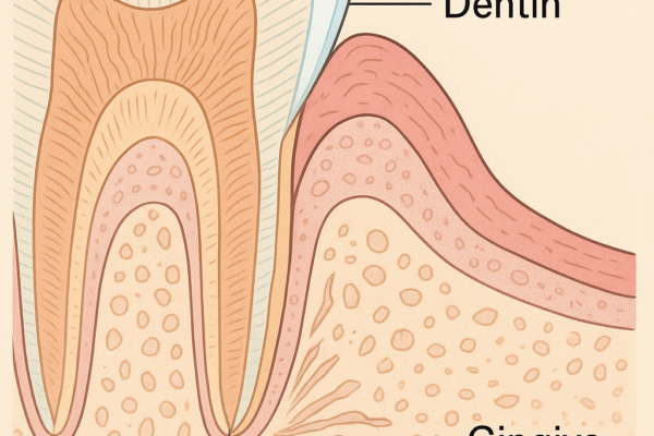 oral tissues showing enamel, dentin, cementum, gums, and periodontal ligament