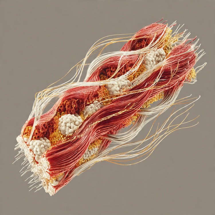 Diagram of skeletal muscle fibers showing actin and myosin filaments during muscle contraction