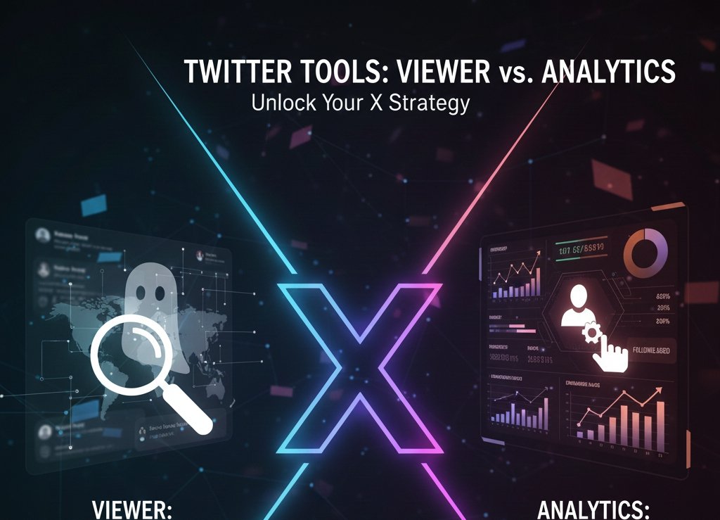 Digital graphic illustrating the choice between Twitter (X) tools.