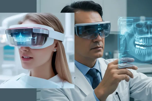 Dentist providing comprehensive dental care to a family in a modern clinic