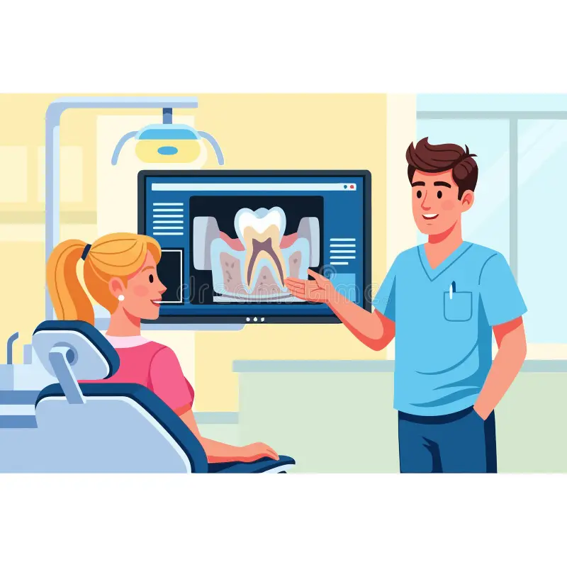 Dentist explaining dental X-ray to patient during a general dentistry appointment