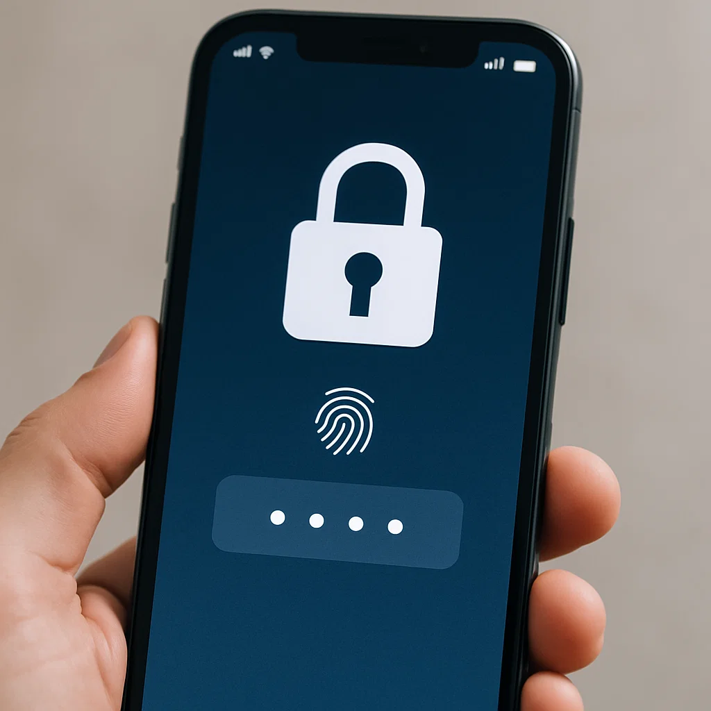 Smartphone lock screen with security icon representing mobile security.