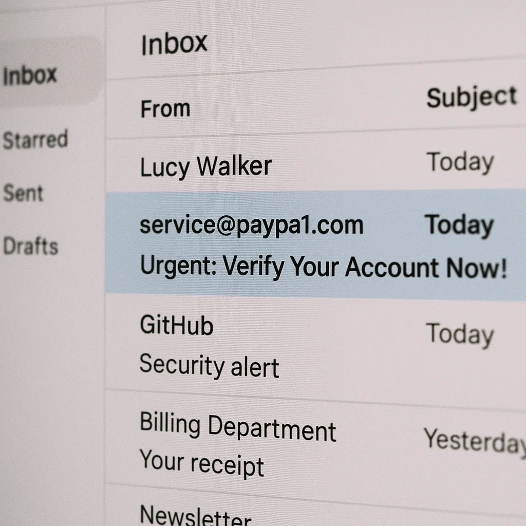 Example of phishing scams through fake email messages.