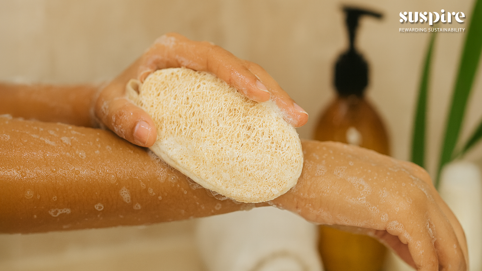A person using sponge to take their bath