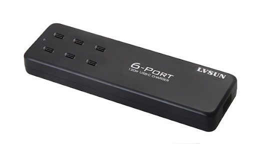 Campad Electronics USB-C charging hub powering multiple smart devices
