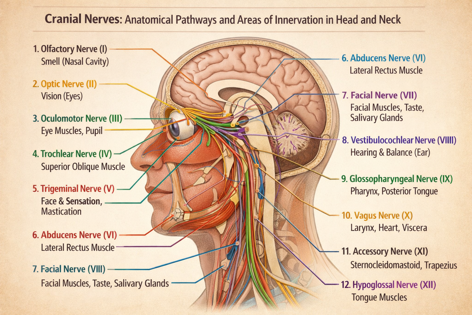 Cranial nerve pathways and innervation