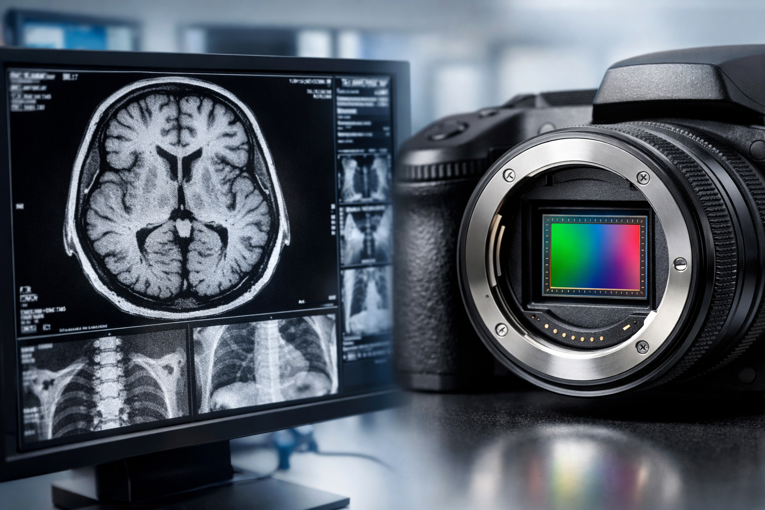 High-resolution medical imaging scan demonstrating spatial resolution, contrast, and low noise in a modern imaging system