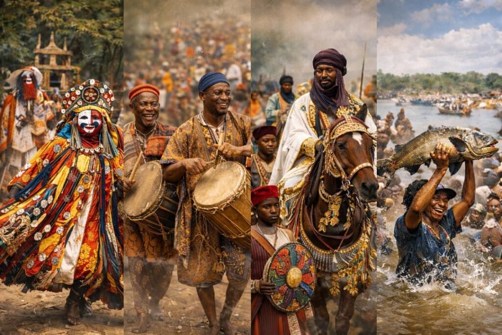 Nigerian festivals and cultural heritage displayed through traditional celebrations across ethnic groups