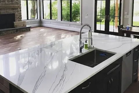 quartz kitchen countertops, quartz with black veins