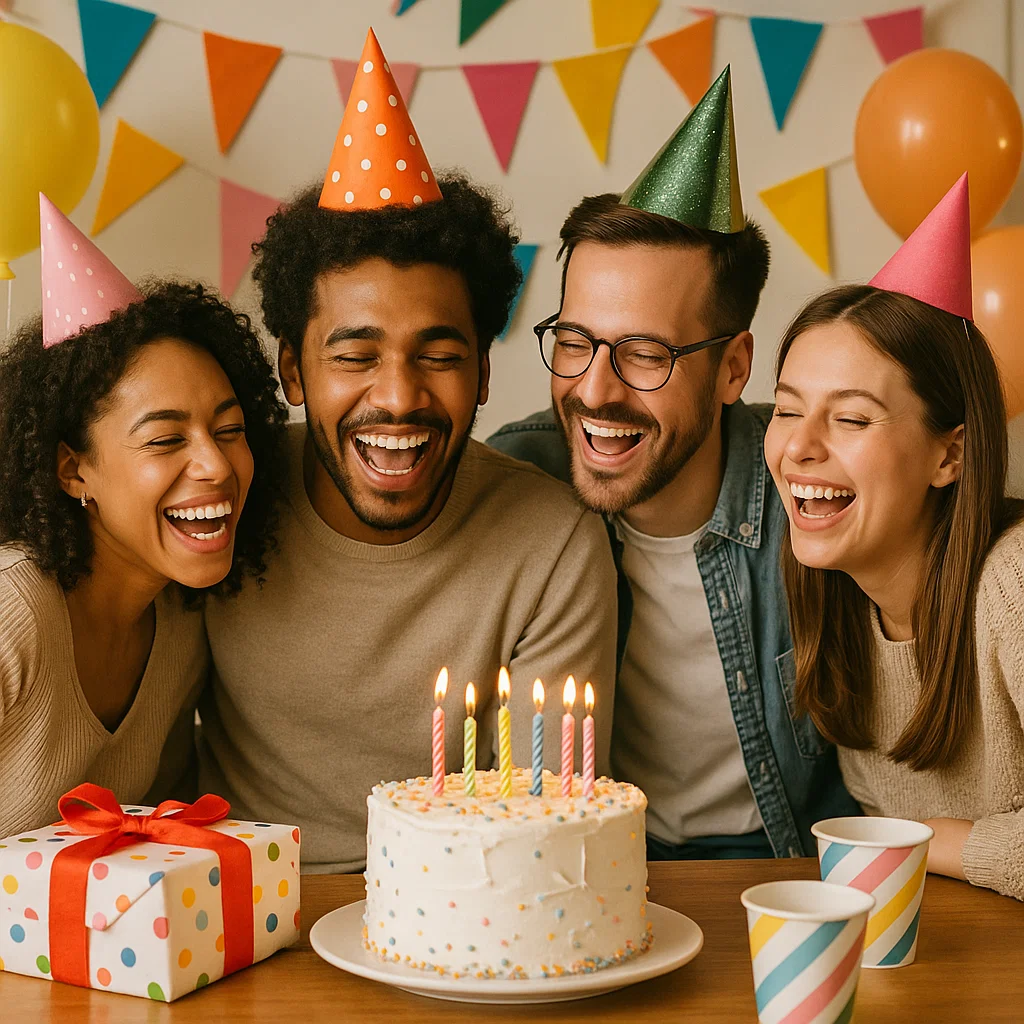 Friends enjoying a small birthday celebration together.