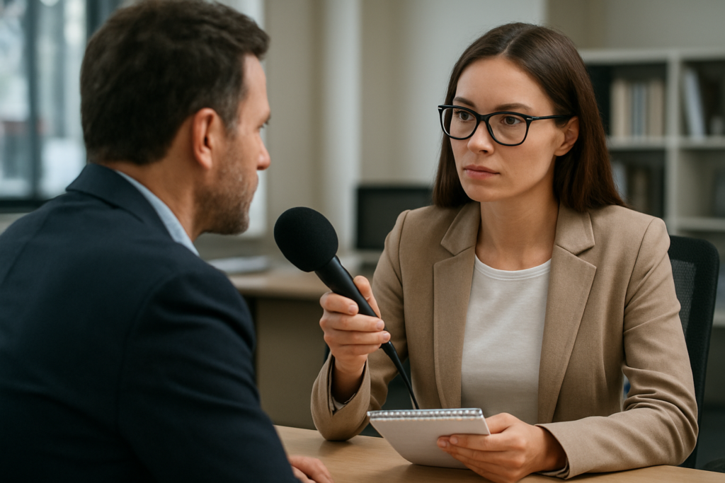 Journalist interviewing a source as part of background research