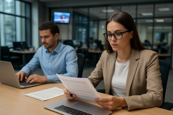 Media writer verifying facts through careful source evaluation illustrating research in mass media writing