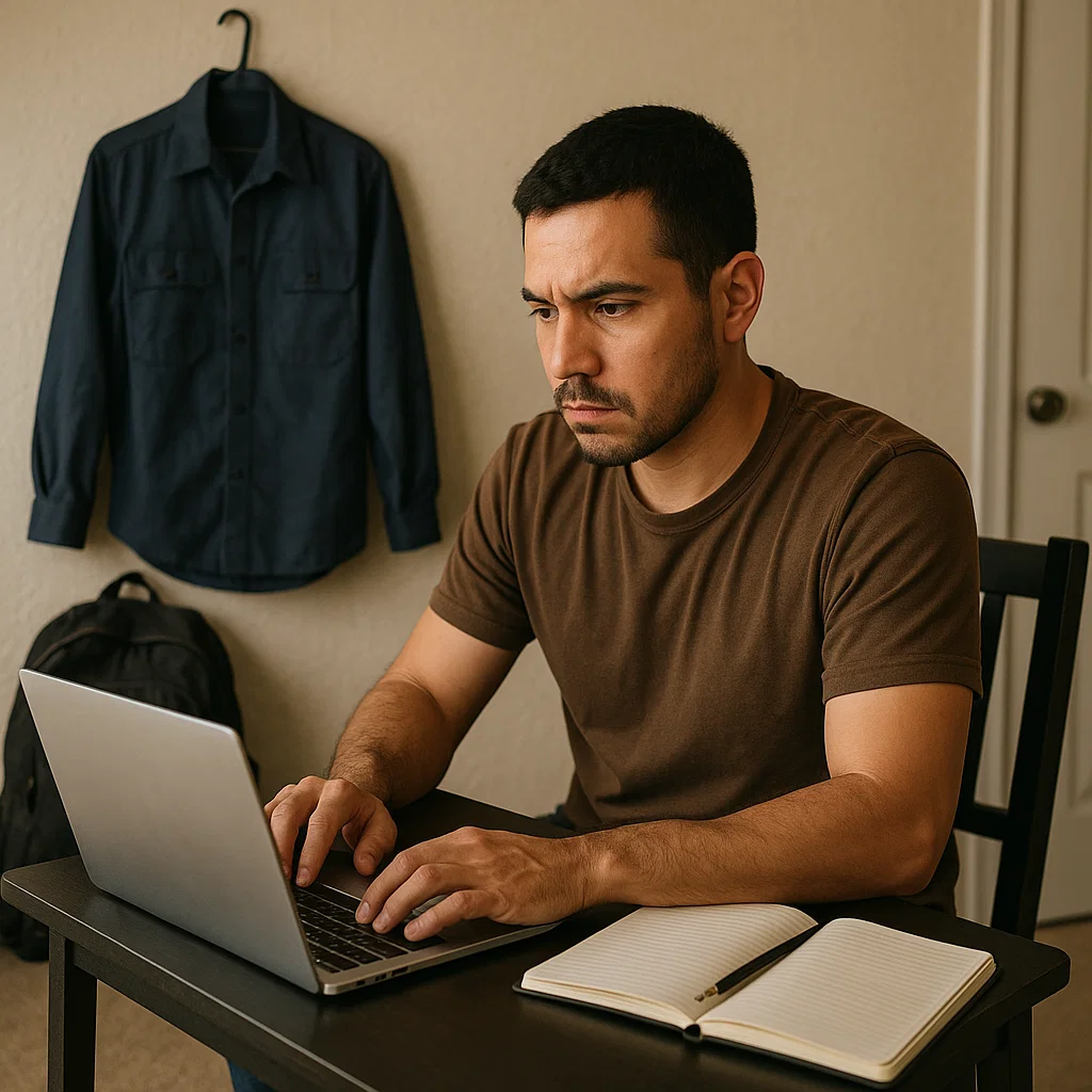 Man working from home while learning new skills to support his family