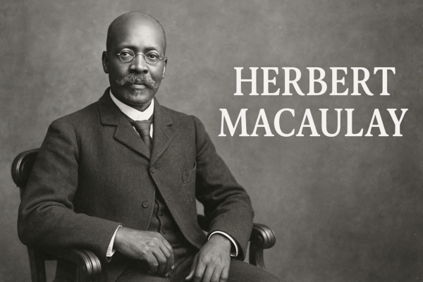 Historic portrait of Herbert Macaulay showing him seated in a formal suit, representing his role as a pioneer of Nigerian nationalism and nationalist journalism.