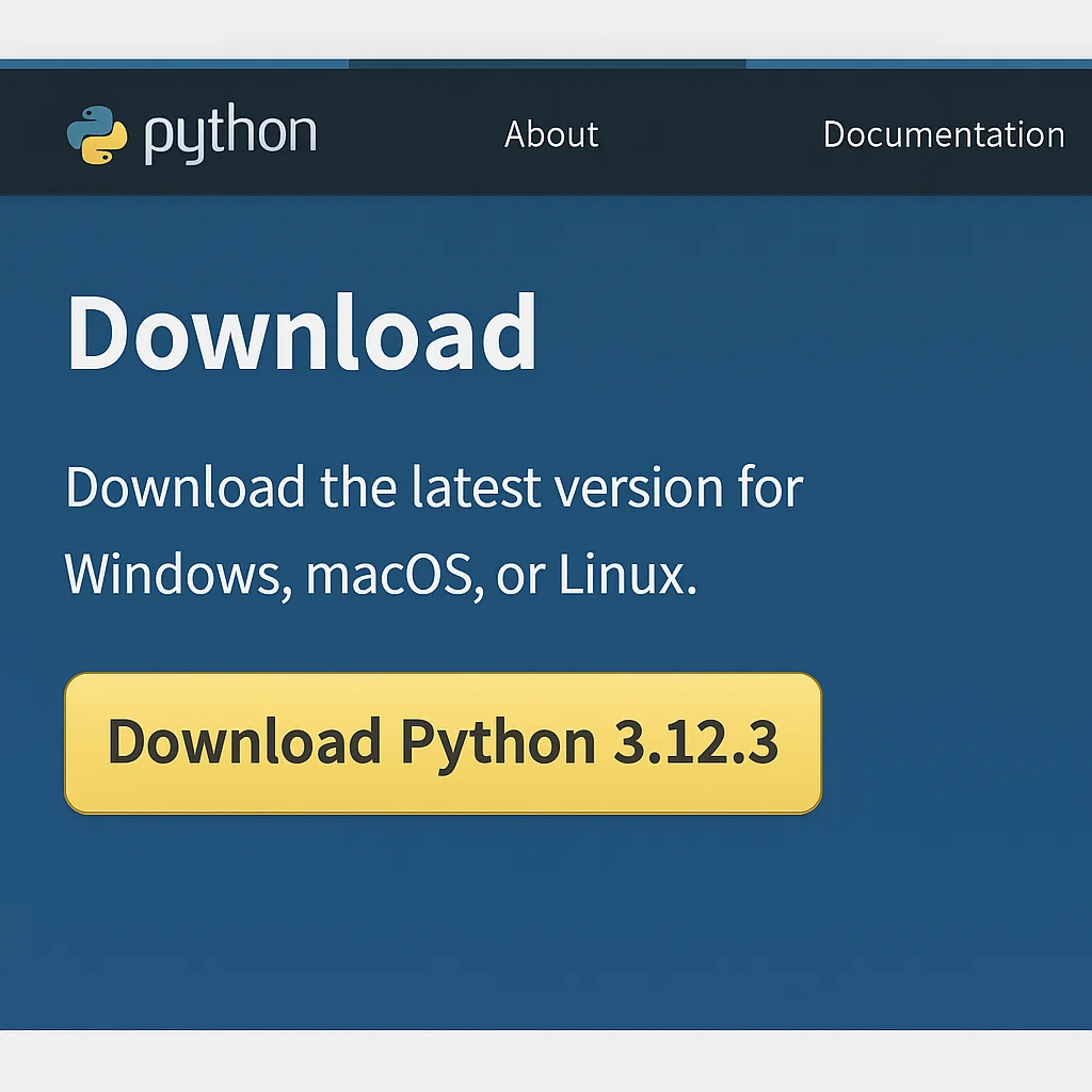 Python download page showing the 'Download Python' button for the latest version.