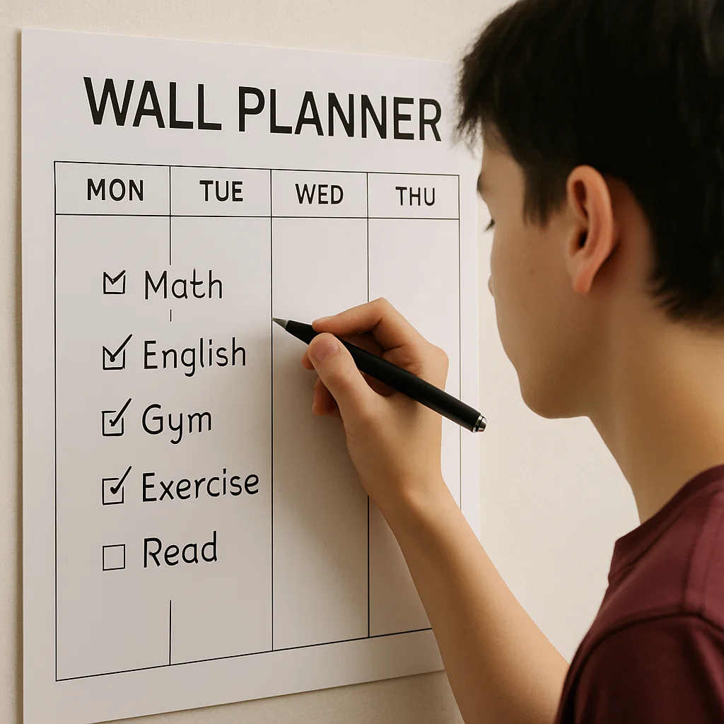 Organized planner showing completed tasks symbolizing self-discipline and time management.