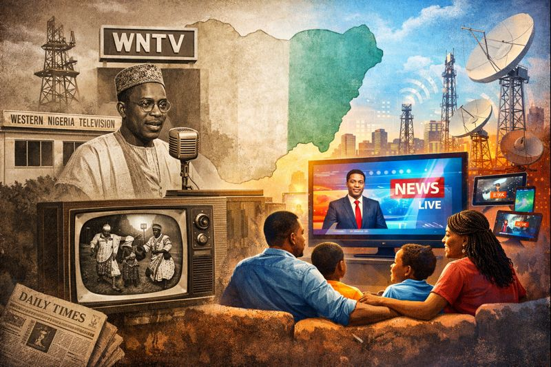 Western Nigeria Television history showing WNTV launch in 1959 alongside modern digital television broadcasting in Nigeria