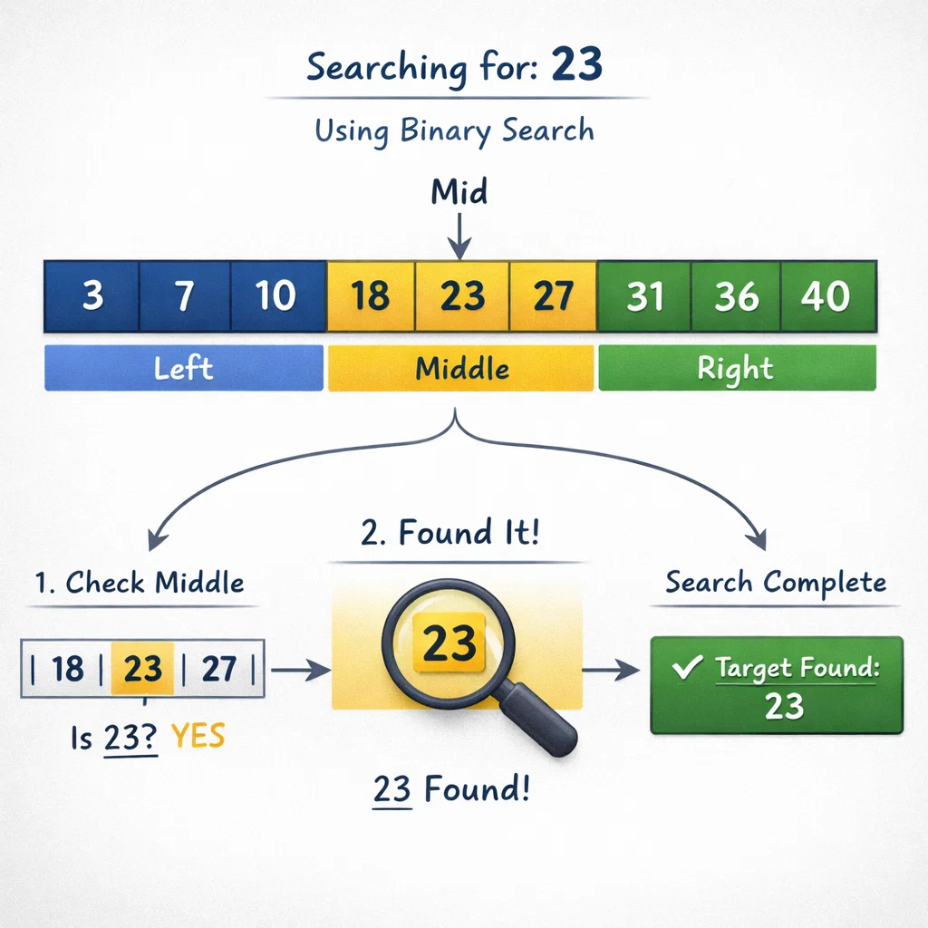 Visual representation of pattern recognition in a search algorithm, showing how data is searched in a list or tree structure.