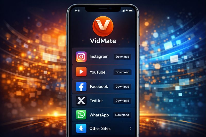 VidMate app interface showing multiple social media download options.