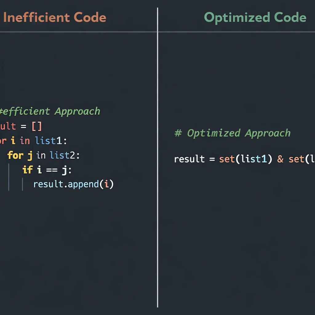 Before and after comparison of optimized code. The left side shows inefficient code with nested loops, and the right side shows optimized, cleaner code.